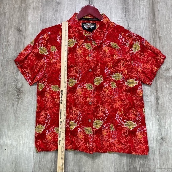 Vintage Harley‎ Davidson Men's Medium Graphic Hawaiian Button Up Shirt - Picture 3 of 8